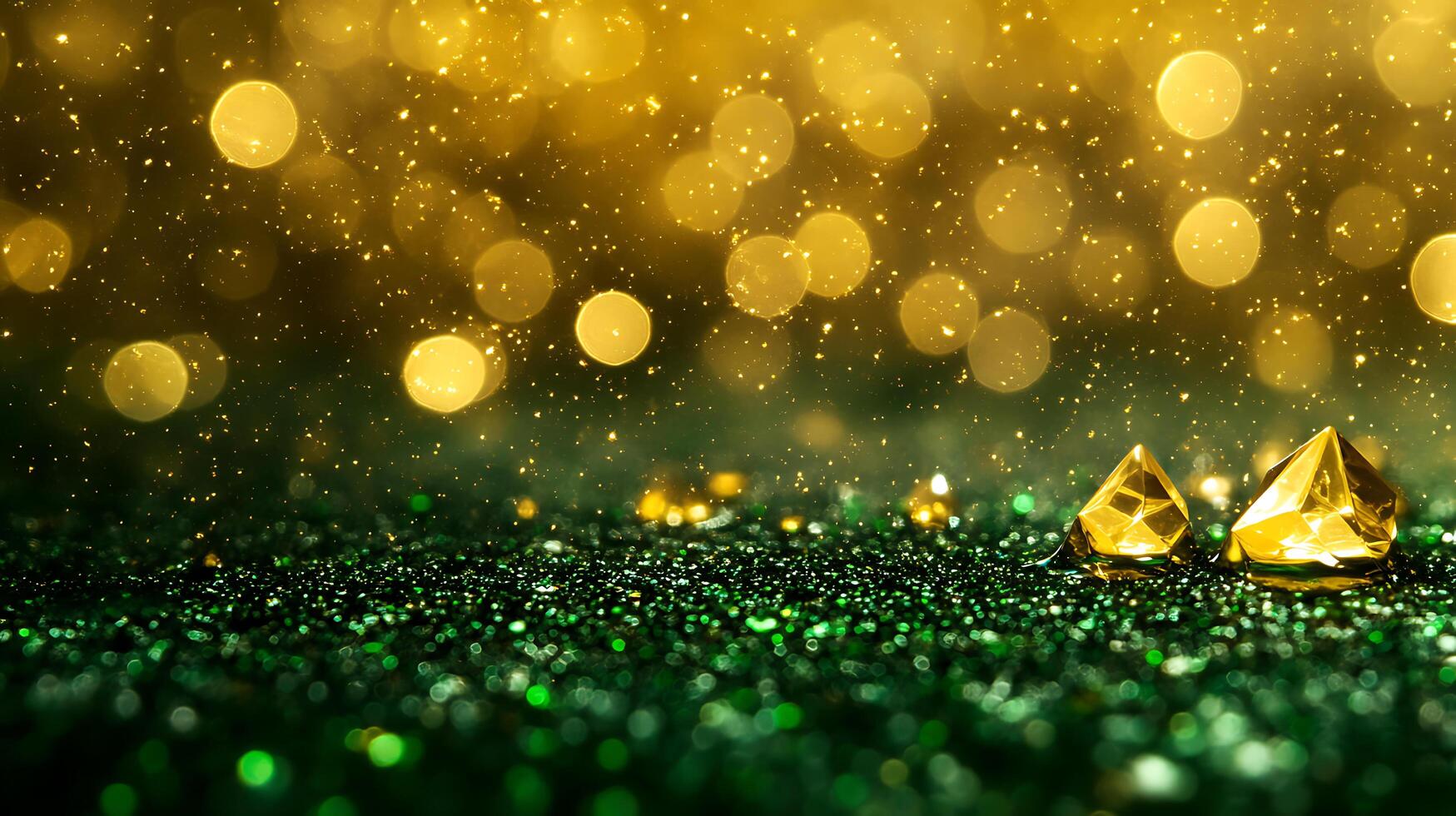 Golden Highlights with Sparkling Gems on a Glitter Background photo