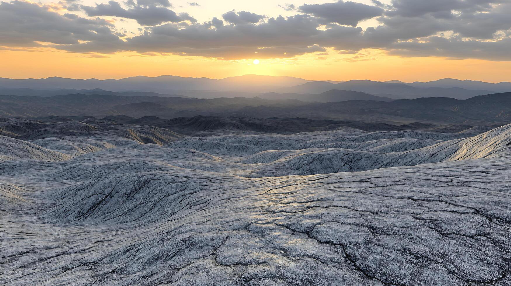 Scenic Desert Landscape with Tectonic Patterns at Sunset photo