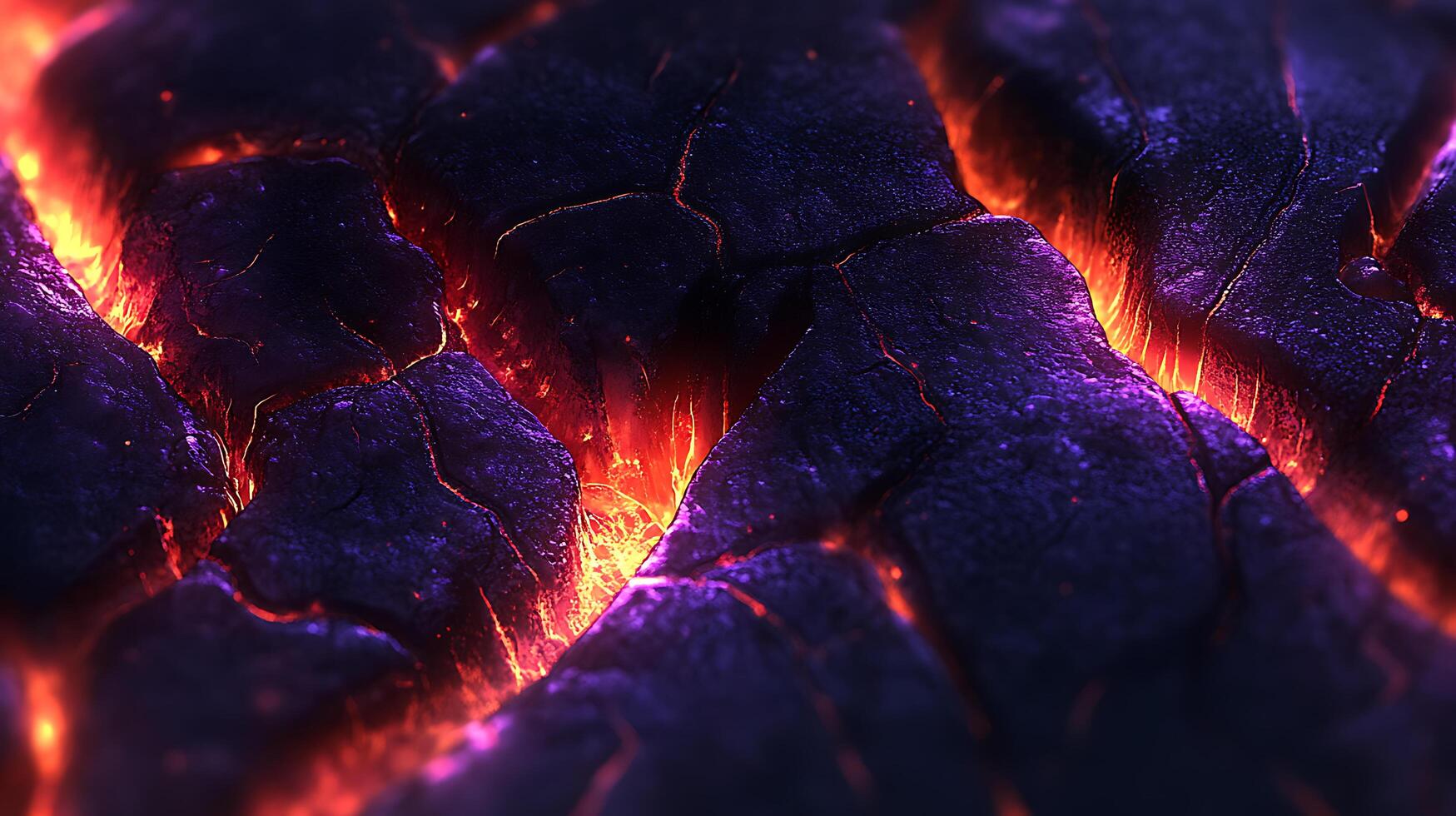 Glowing Lava Cracks with Vibrant Emissions in Close-Up View photo