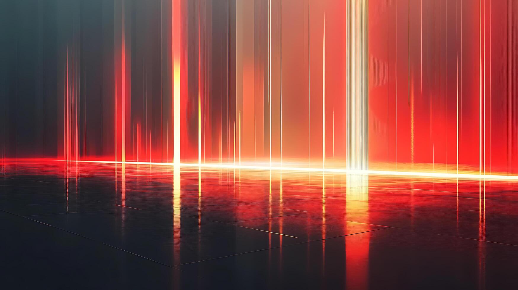 Abstract Light Rays and Reflections in a Dark Glowing Environment photo