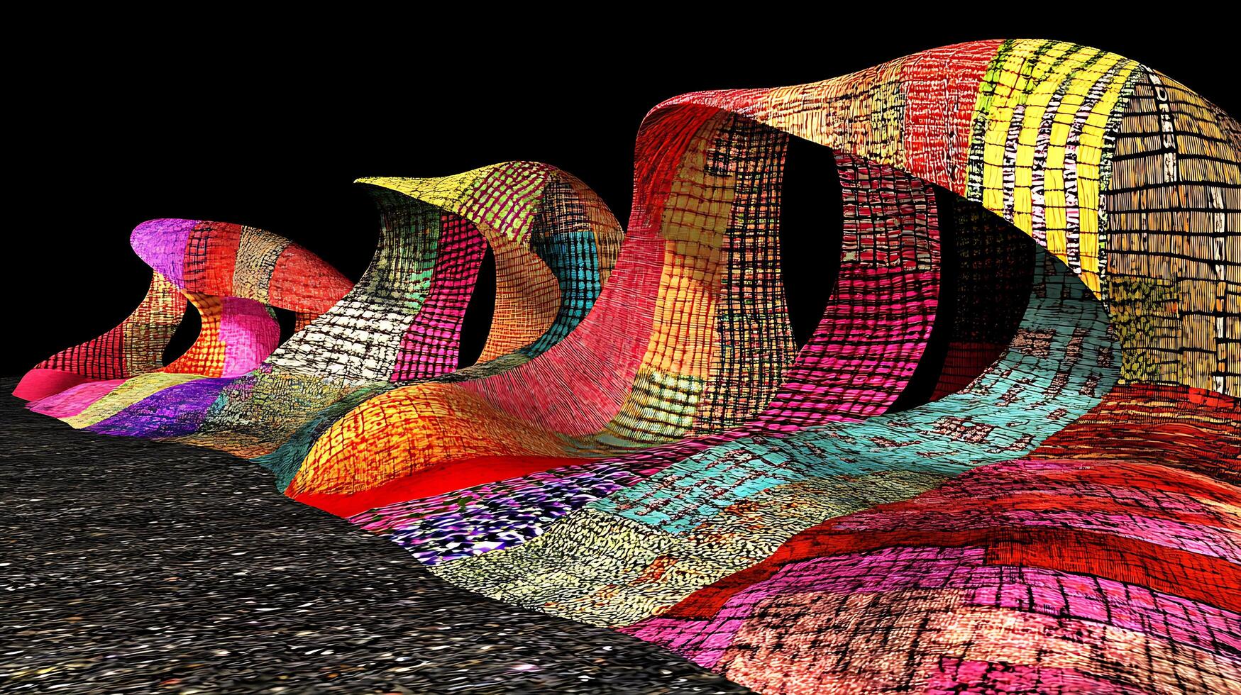 Colorful Flowing Abstract Structures with Vibrant Patterns on Dark Background photo