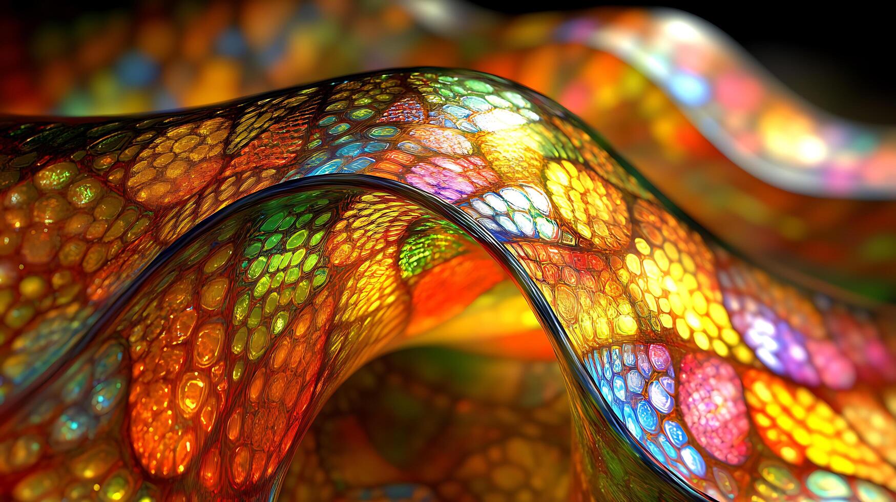 Vibrant Abstract Art Depicting Wavy Glass With Multicolored Mosaic Patterns photo