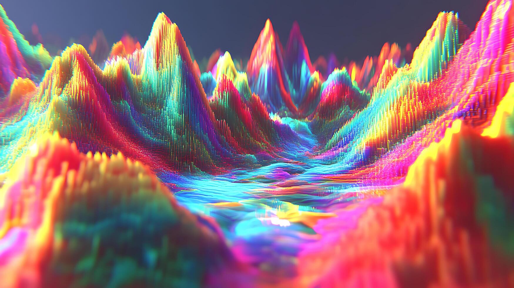 Abstract Vibrant Digital Landscape with Multicolor Mountain Peaks and Flowing Valleys photo