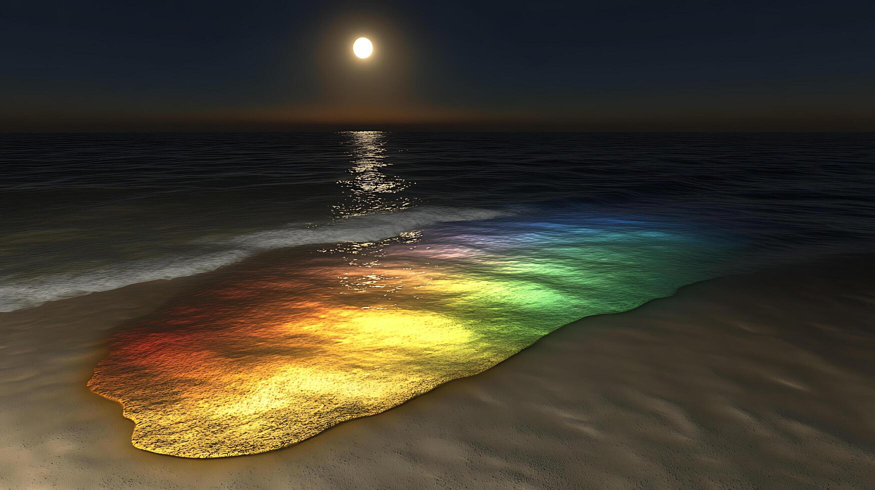 Vivid Moonlit Shoreline With Colored Reflection on the Calm Waters photo