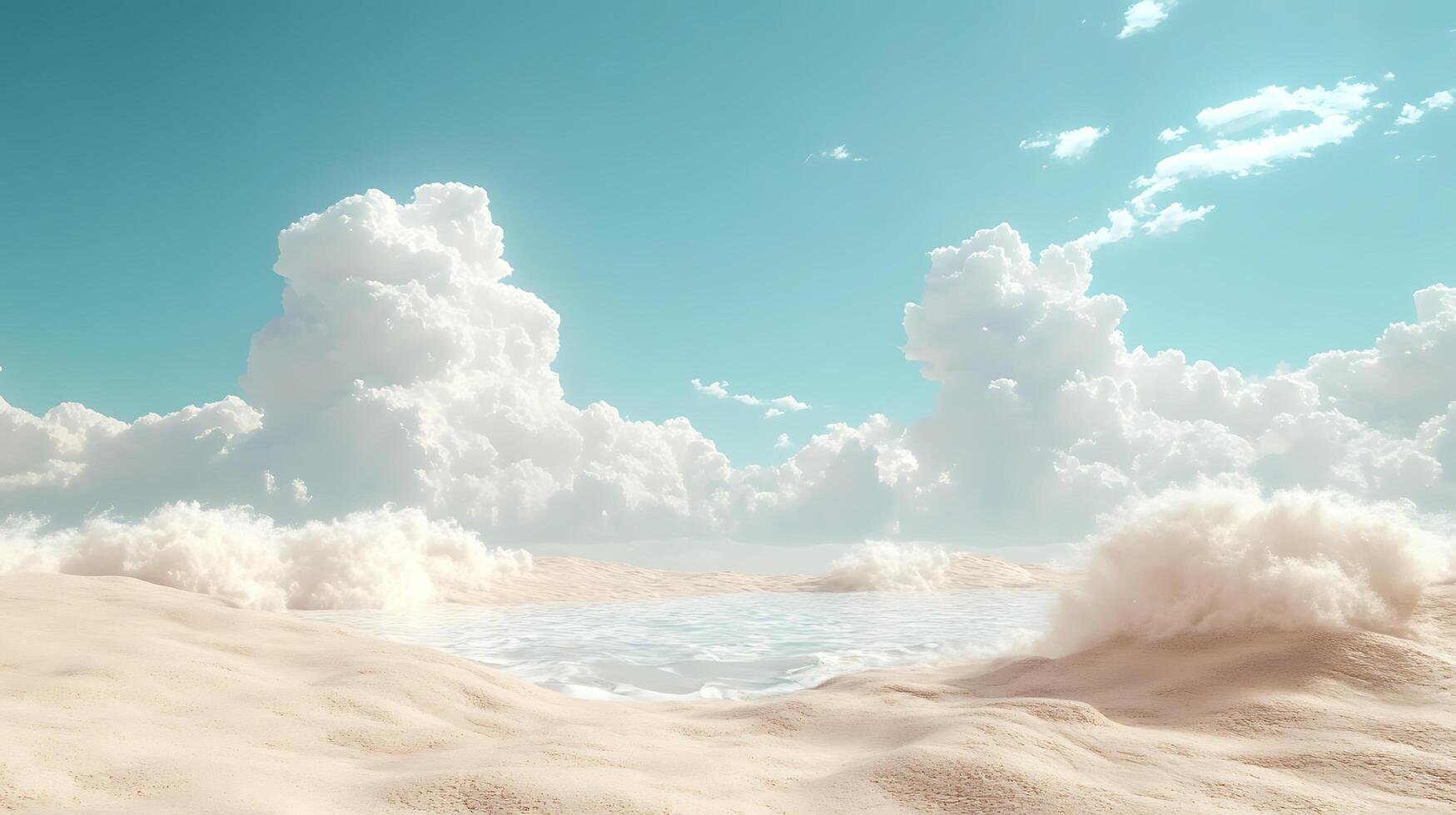 Tranquil Beachscape Under a Bright Sky with Rolling Clouds and Soft Waves photo
