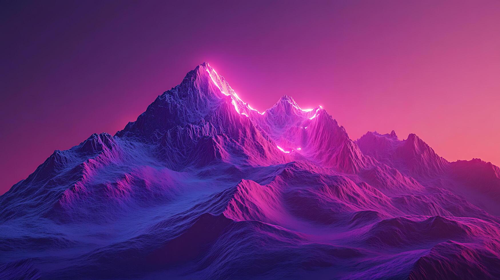 Majestic Neon-Lit Mountain Peaks at Twilight in a Digital Landscape photo