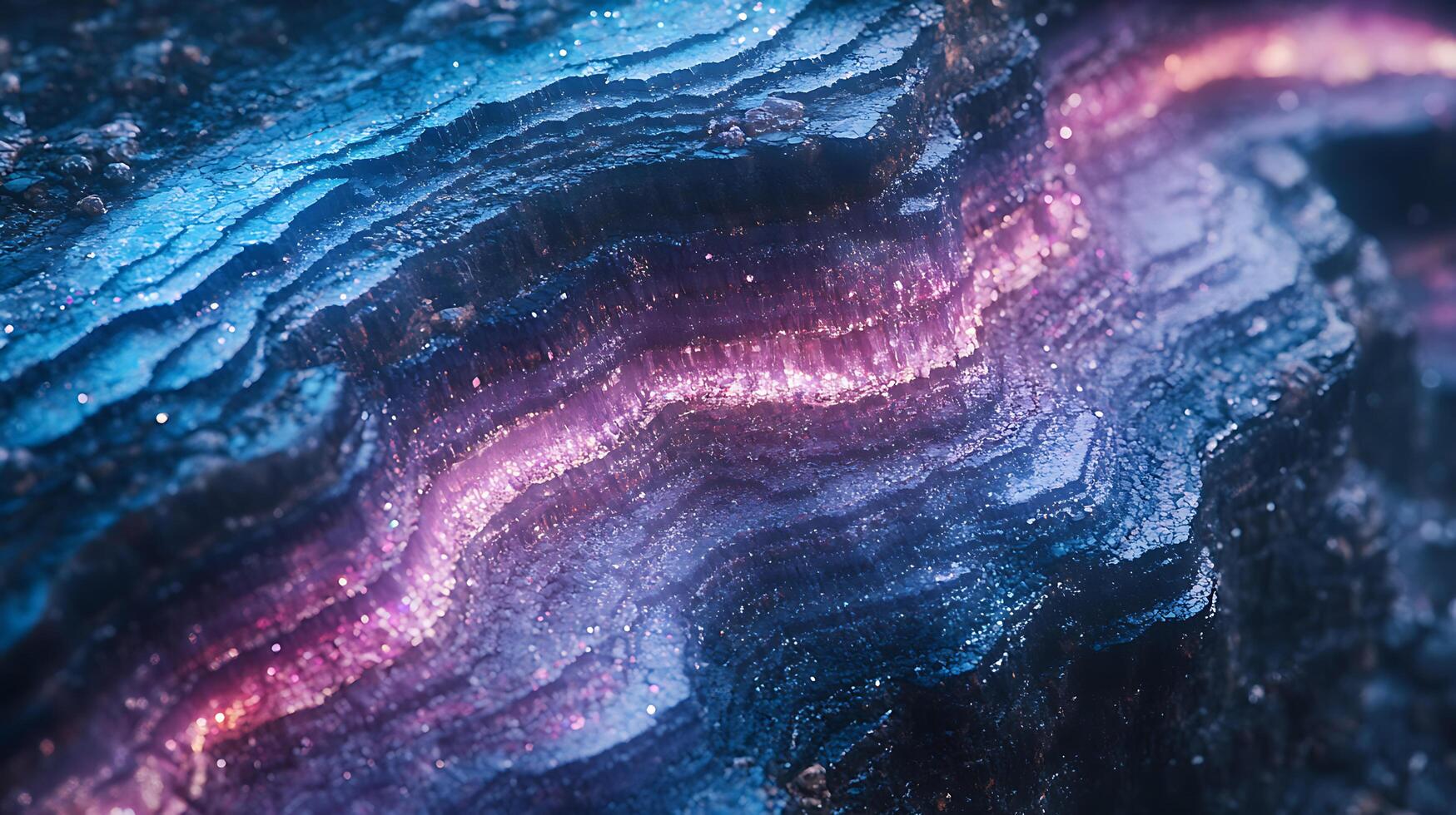 Abstract Close-Up of Glittering and Textured Colorful Stone Layers with Shiny Glow photo