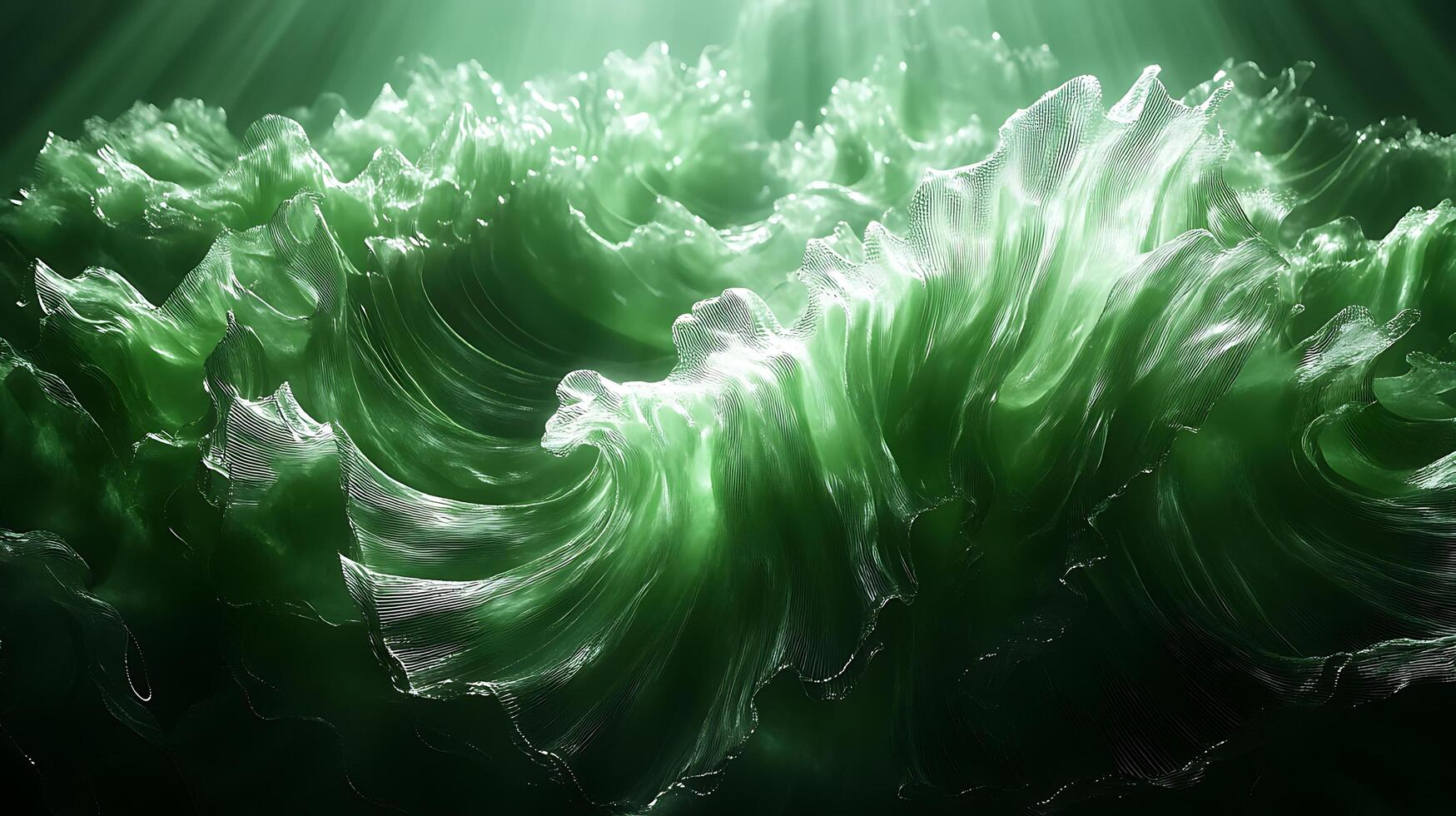 Abstract Green Waves with Shimmering Textures and Light Effects photo