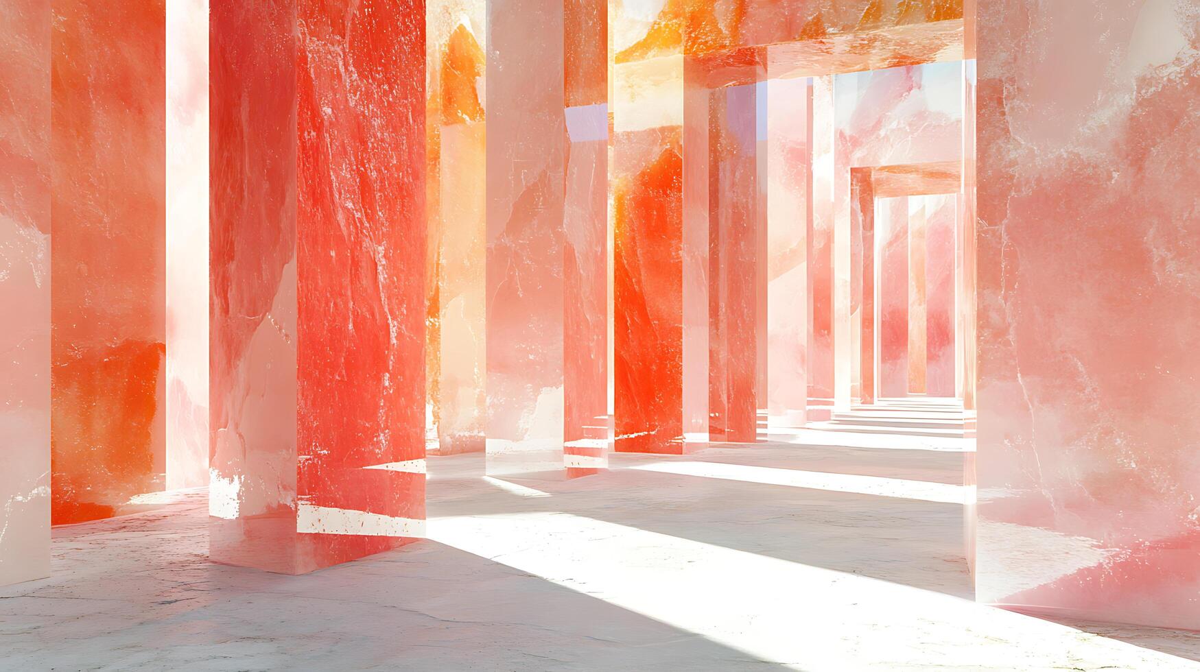 Elegant Hallway of Translucent Red and White Pillars with Natural Light photo