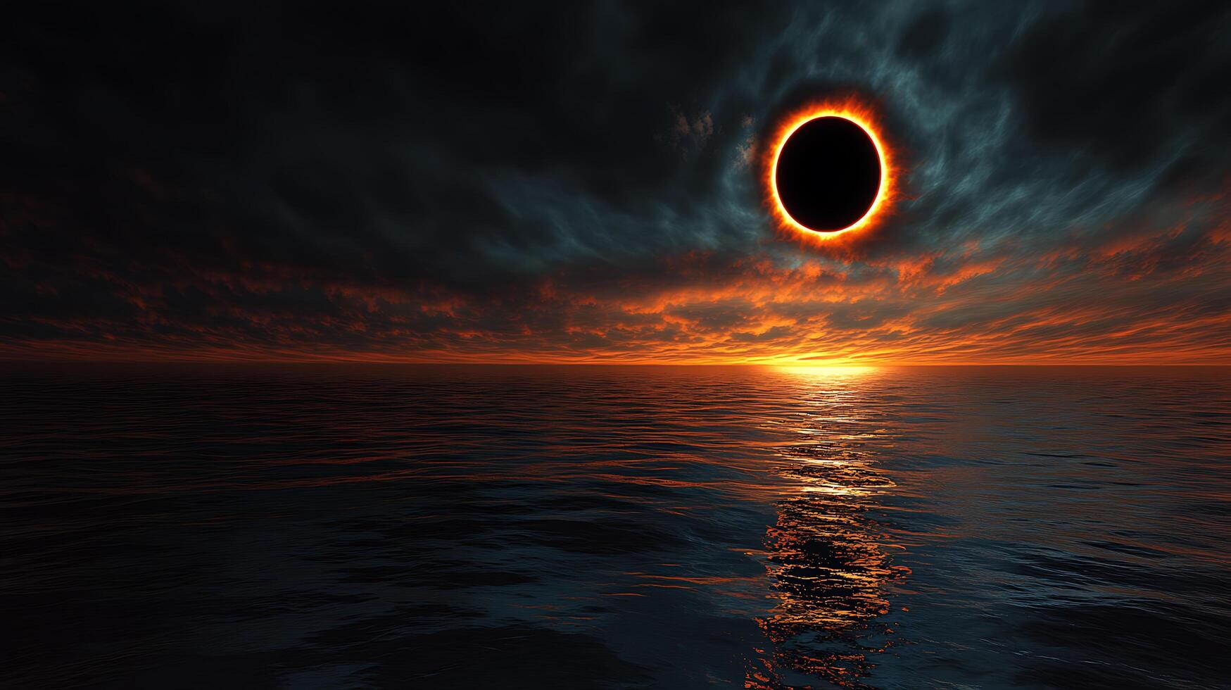 Total Solar Eclipse Over Ocean During Serene Sunset photo