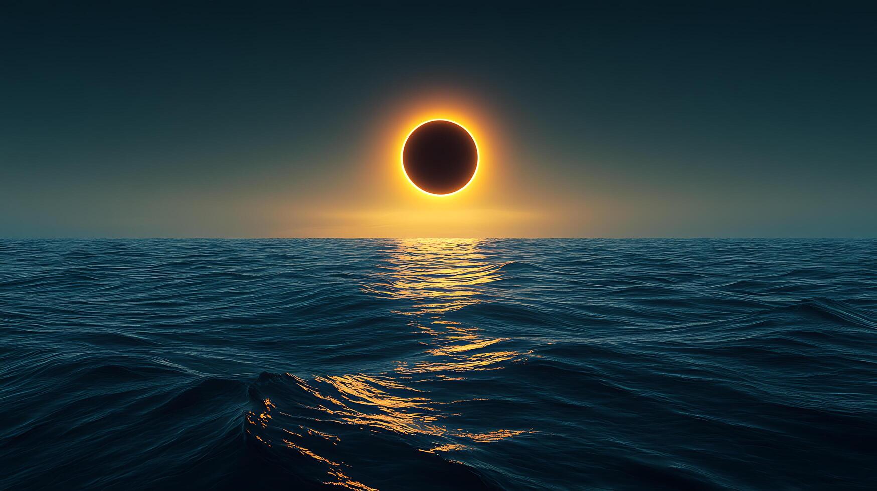 Solar Eclipse Over Calm Ocean Horizon During Twilight photo