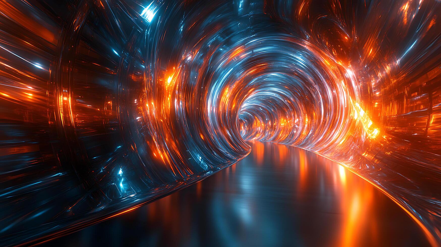 Futuristic Tunnel with Vibrant Light Streaks and Abstract Metallic Surfaces photo