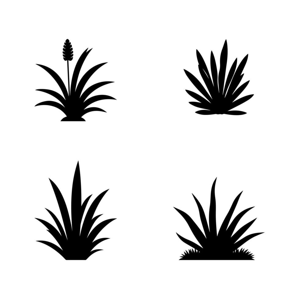 Four different types of plants in silhouette vector