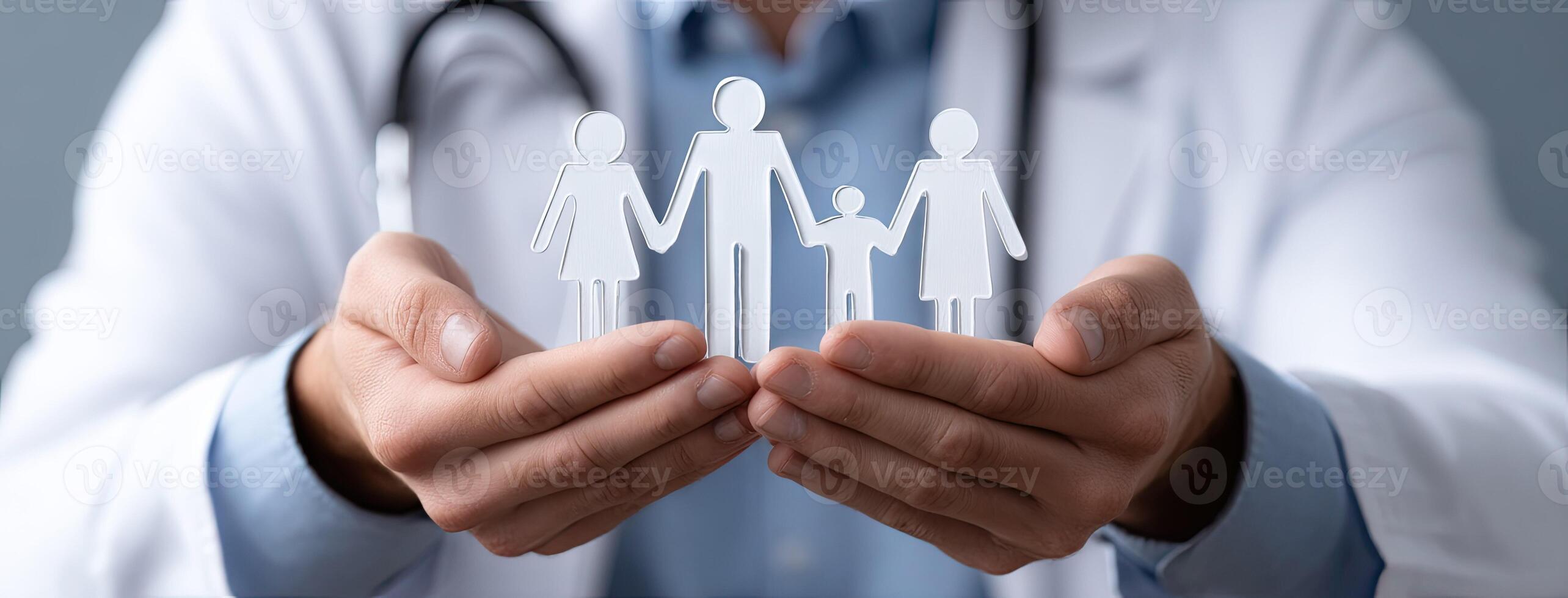 A doctor holding paper cutout of a family photo