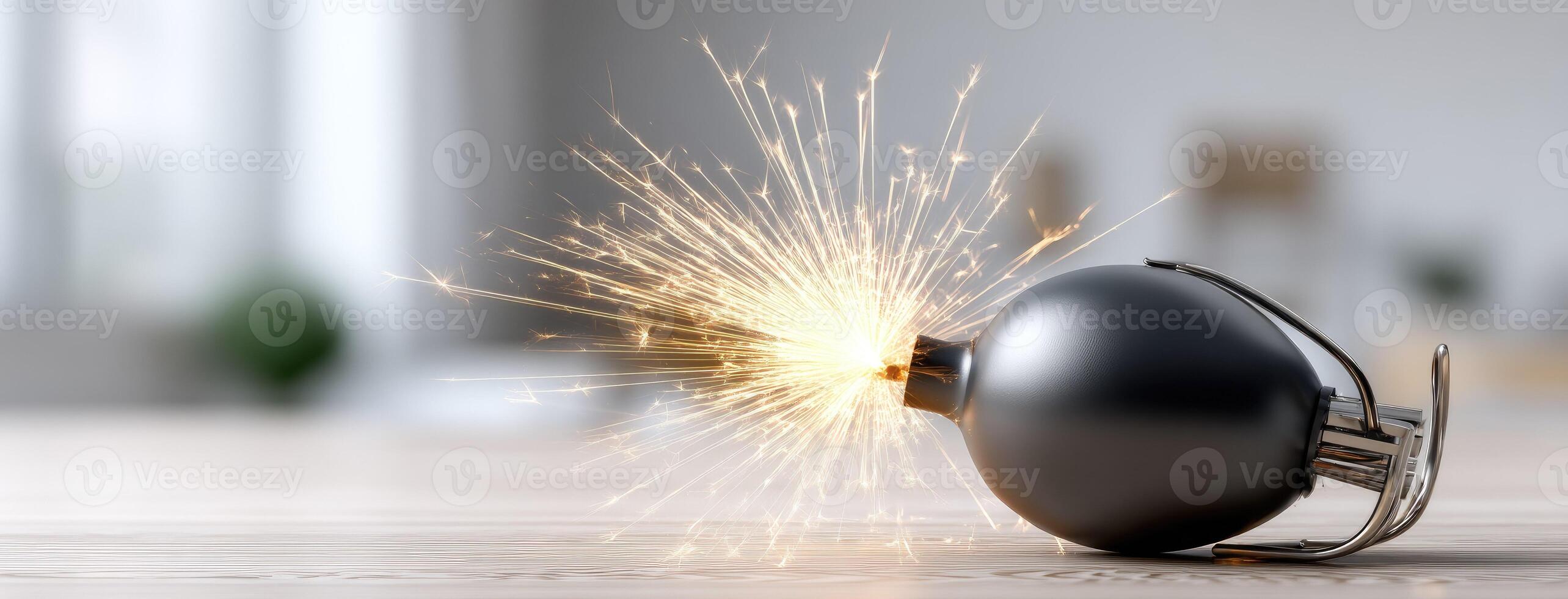 A black bomb with sparks coming out of it photo