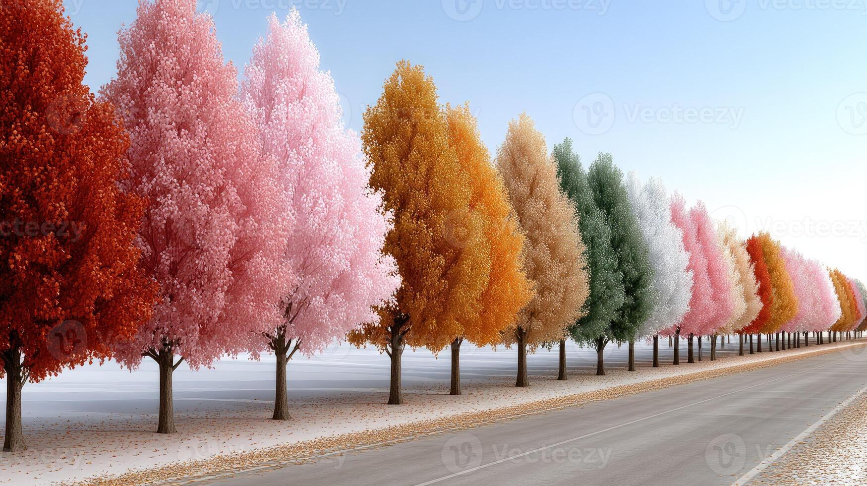 A row of trees with different colors photo