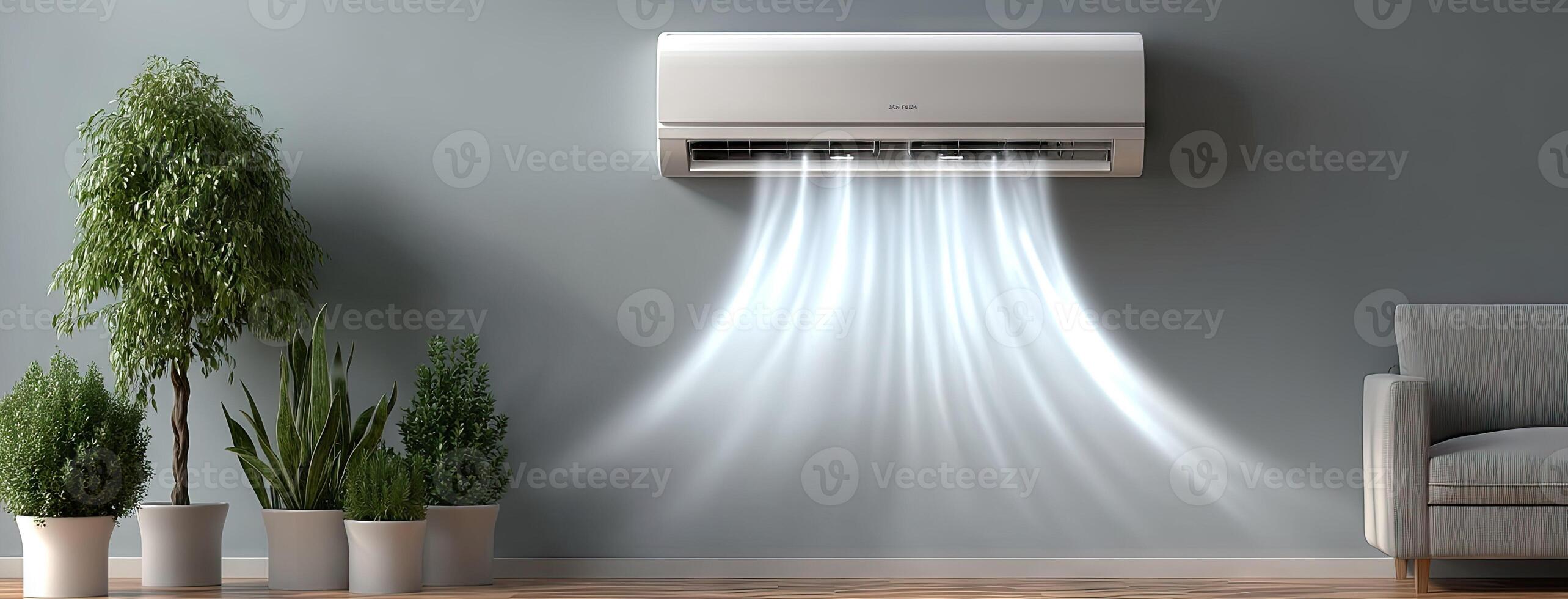 A modern air conditioner is blowing out a stream of air photo