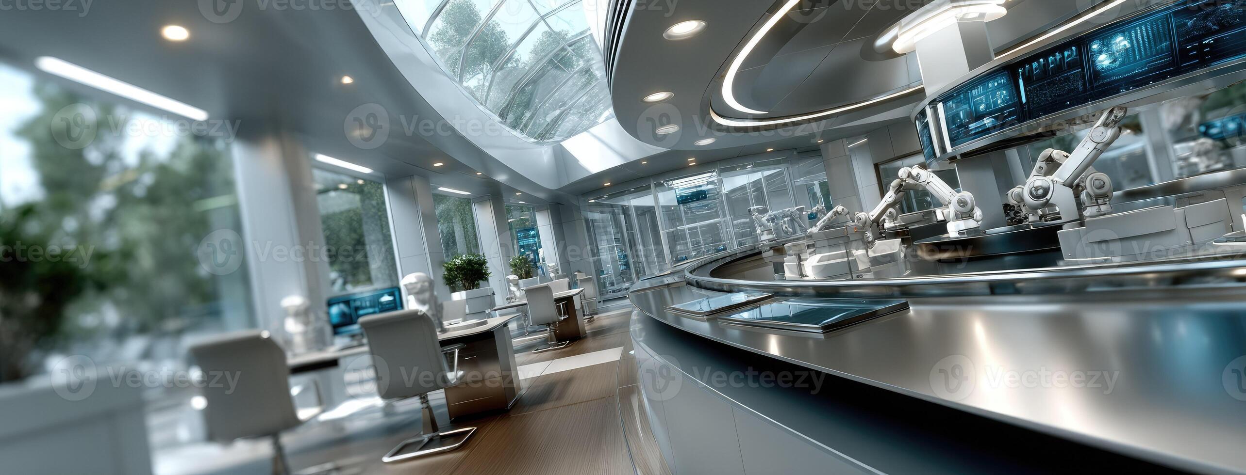 A futuristic restaurant with robotic arms photo