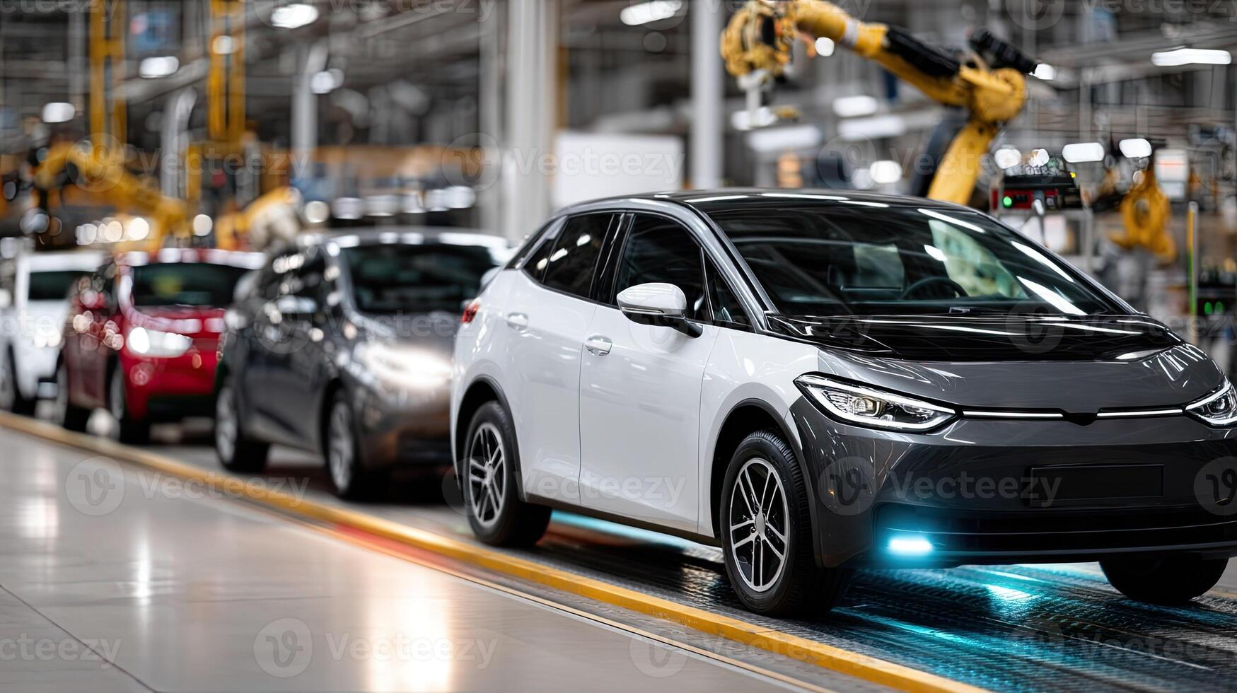 A car is being assembled on an assembly line photo