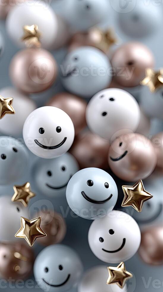 Smiley faces and stars in blue and white photo