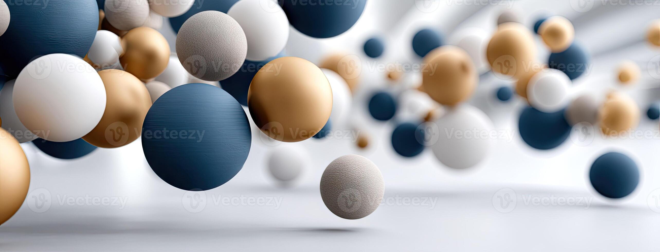 3d rendering of abstract blue and gold spheres photo