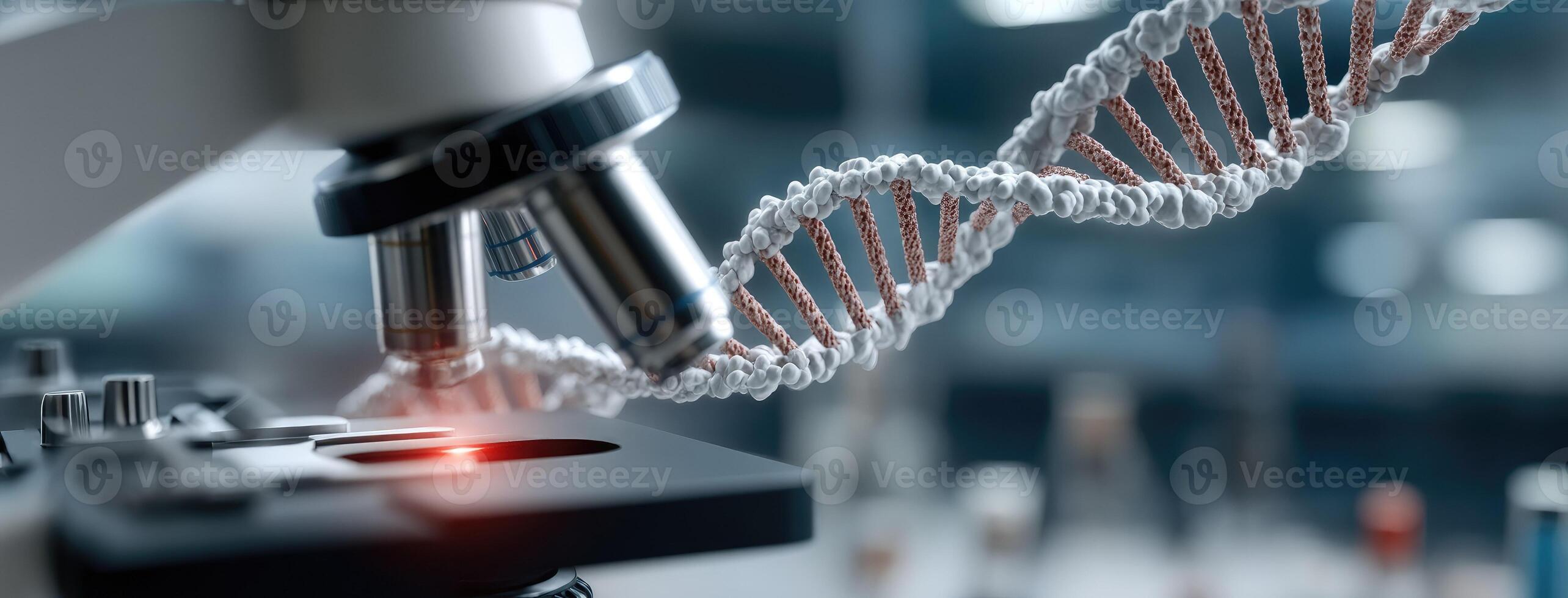 A microscope with a dna strand in front of it photo