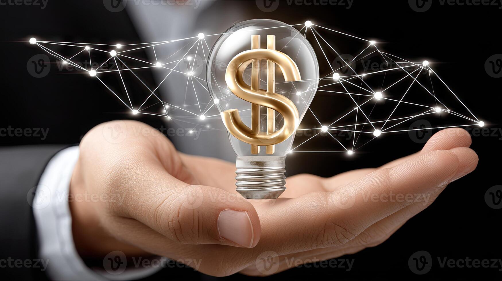 Businessman holding light bulb with dollar sign on it photo