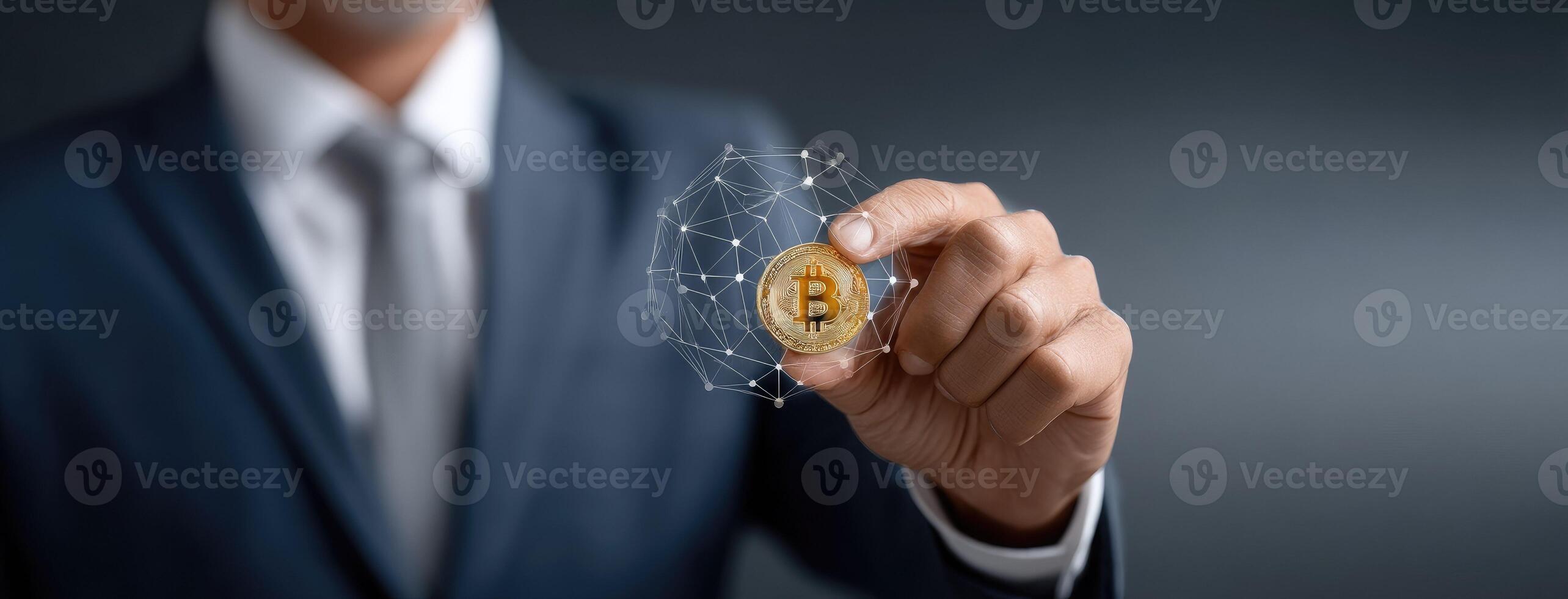 Bitcoin business man holding bitcoin network concept photo