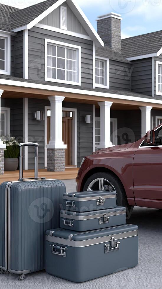 A car and suitcases in front of a house photo
