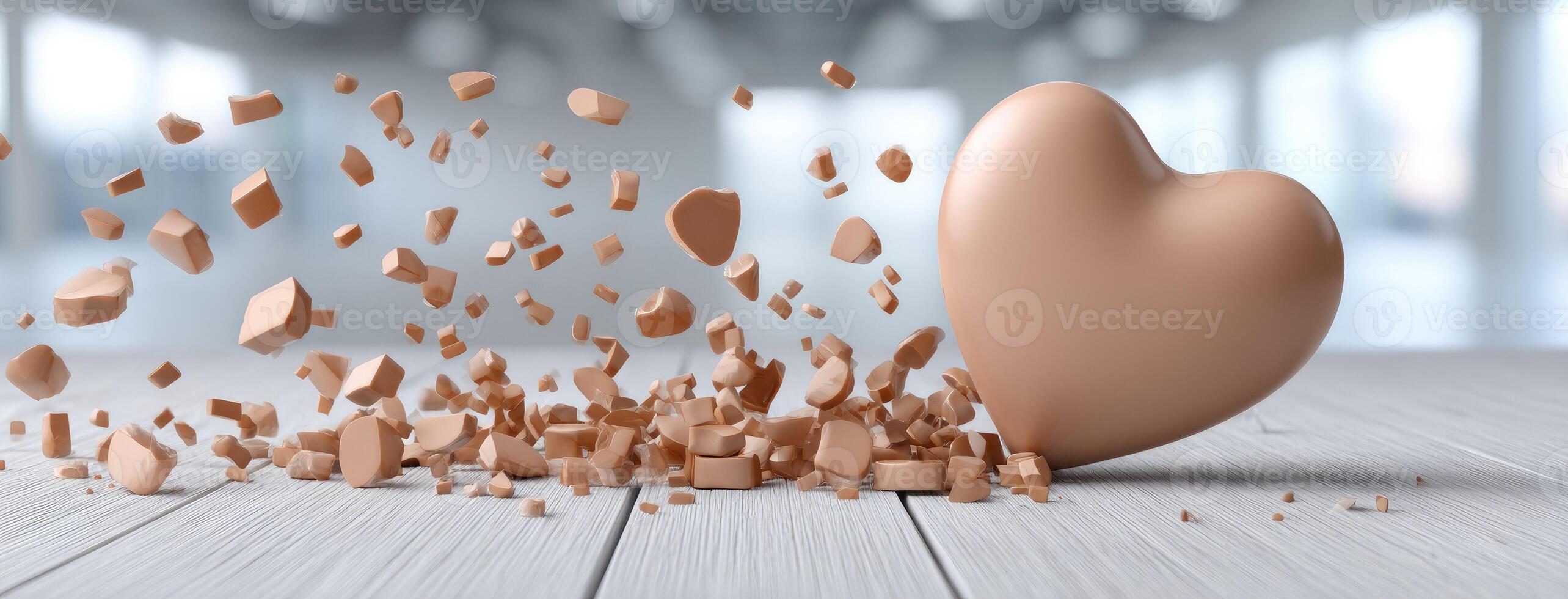 A broken heart is shown in the middle of a pile of broken pieces photo