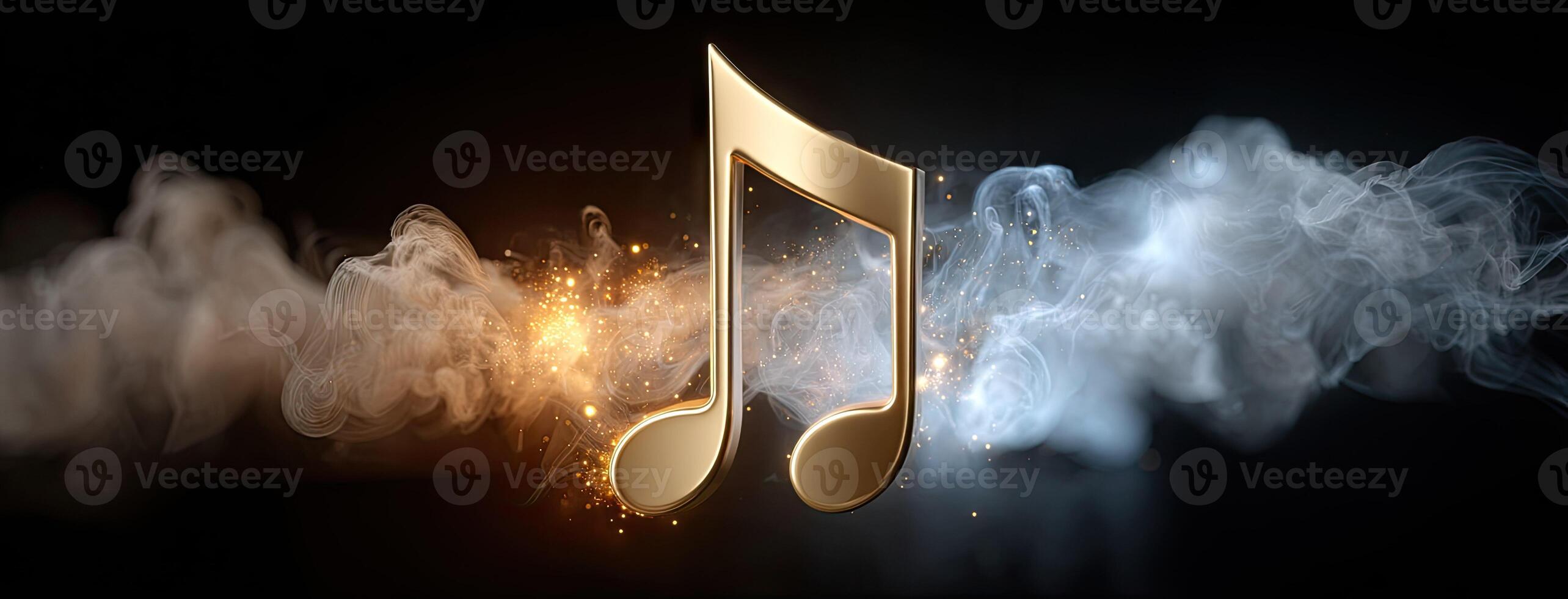 Golden musical note on black background photo