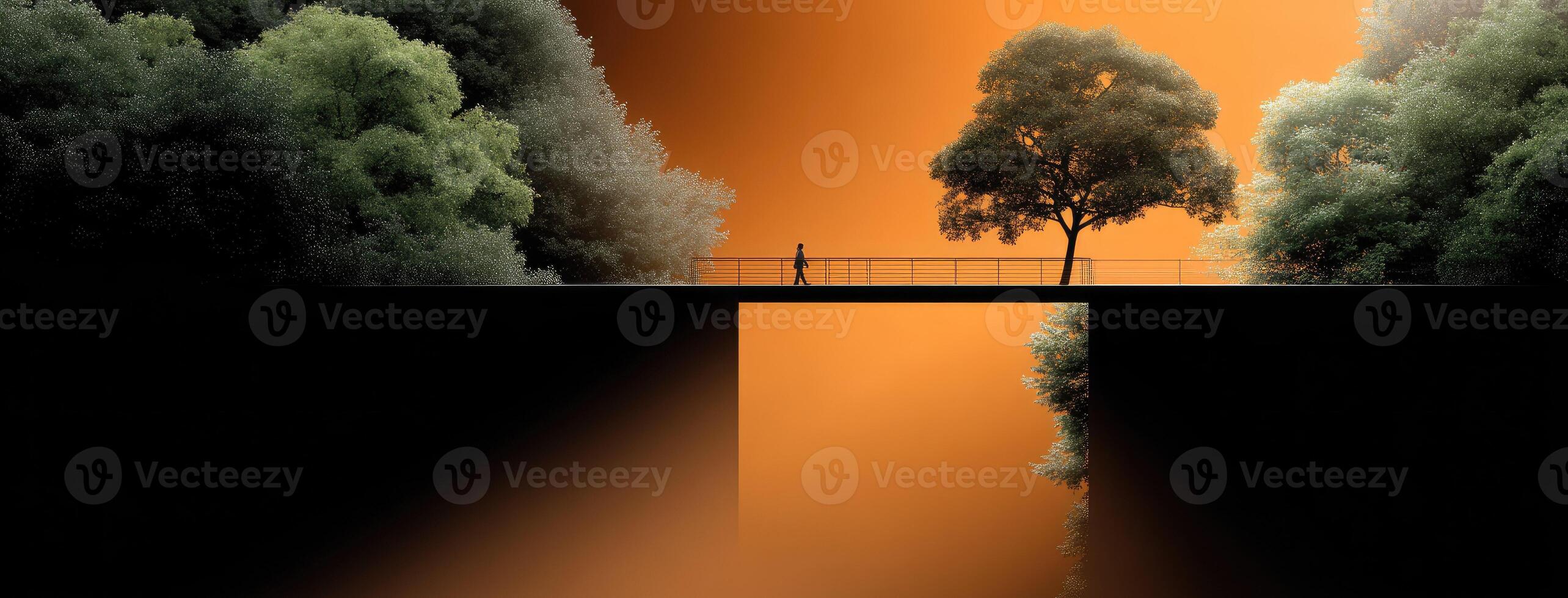 A man standing on a bridge over a river photo