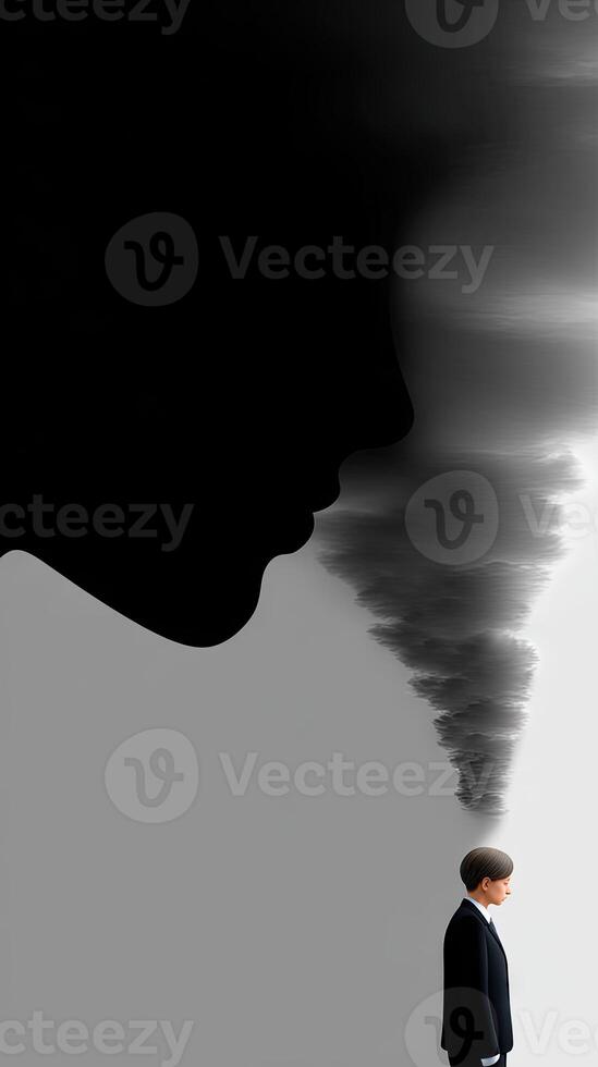 A man standing in front of a cloud with a man's head photo