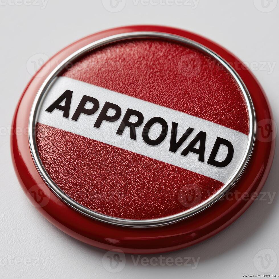 A red button with the word approved on it photo