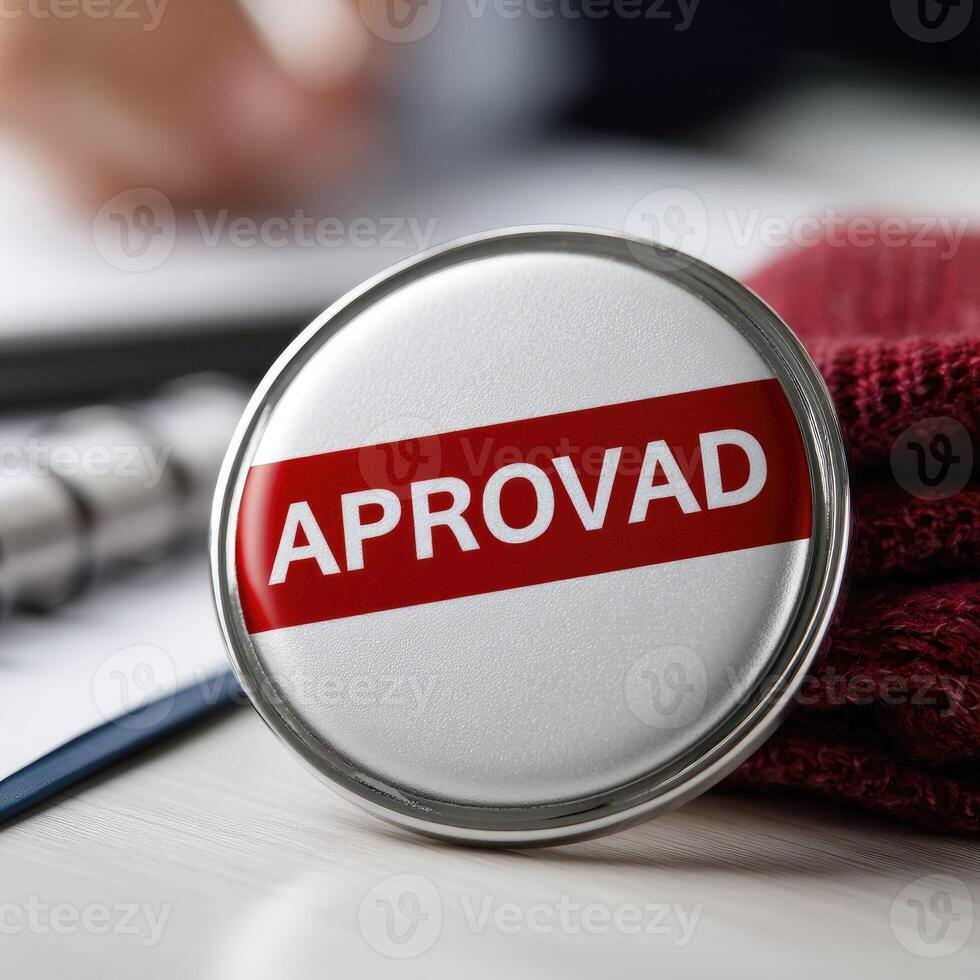 Approval badge on a desk photo