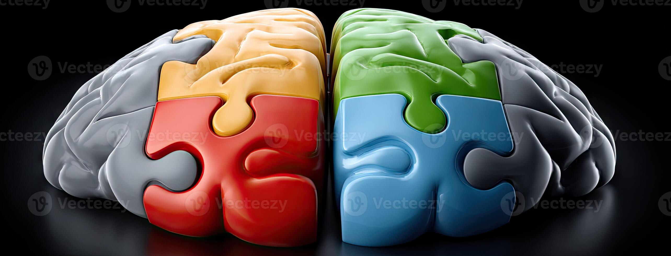Two colored brain pieces with different colored pieces photo