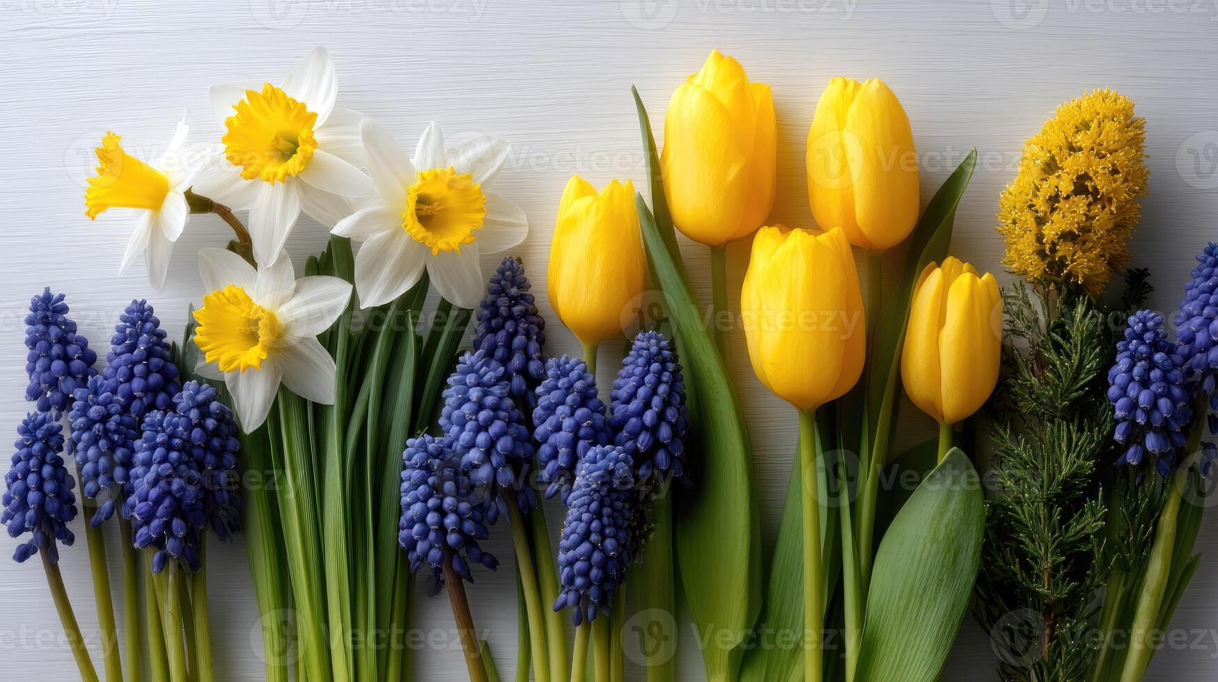 Spring flowers and spring flowers on a white background photo