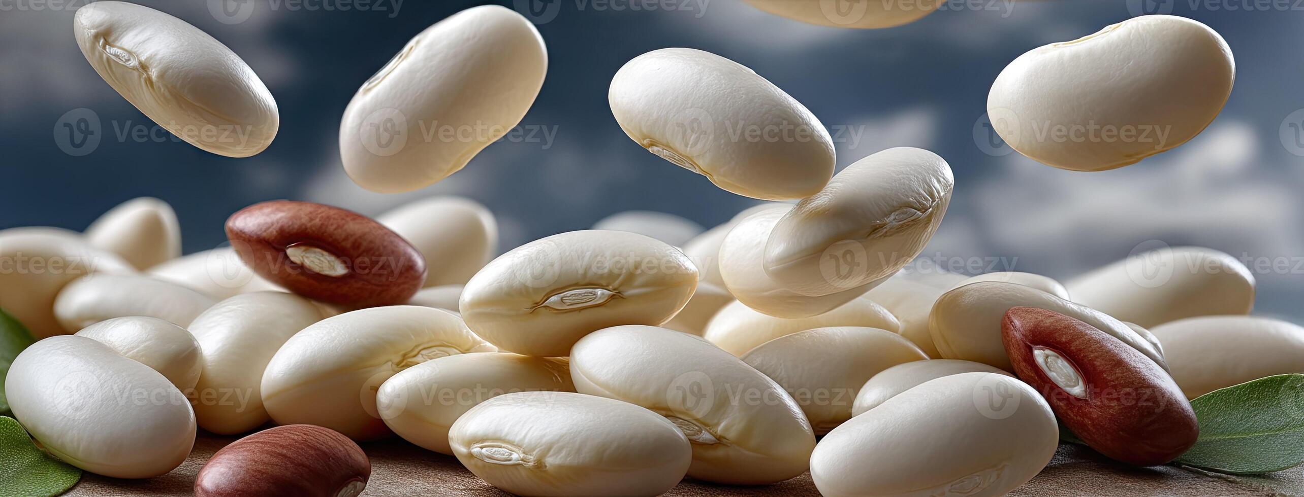 A bunch of beans and nuts on a table photo