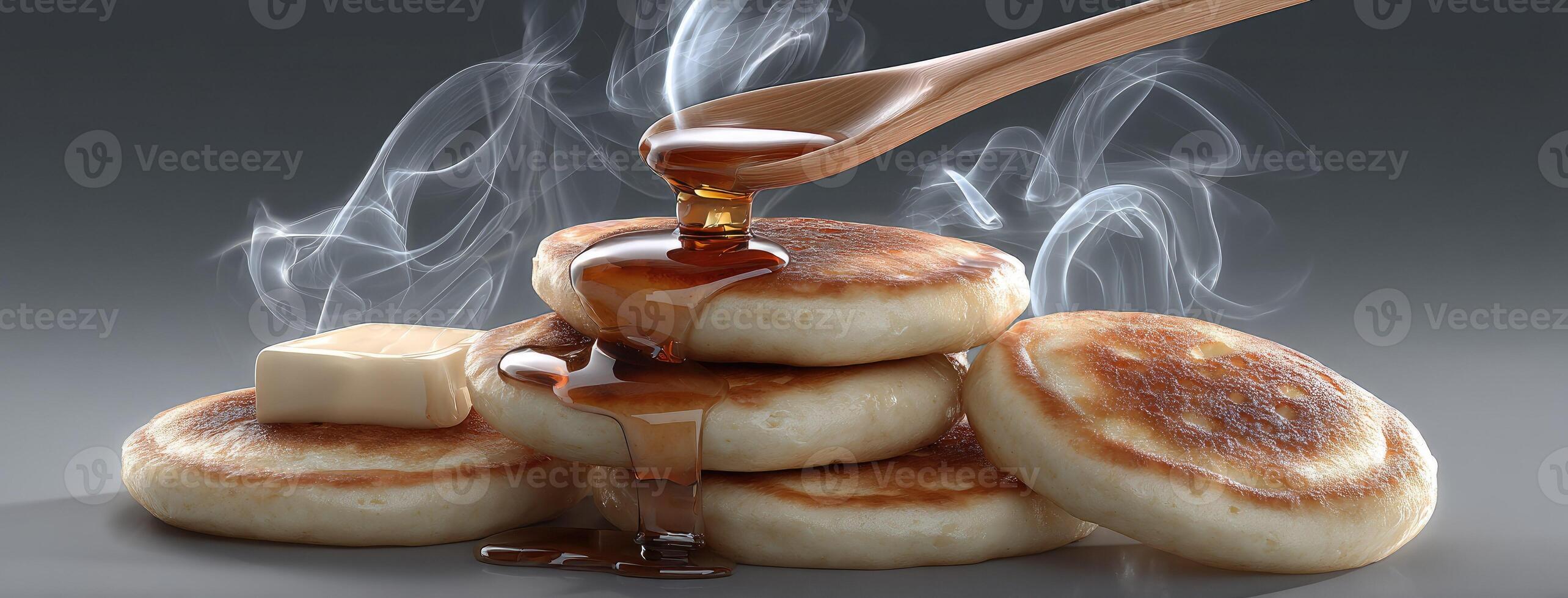 A stack of pancakes with syrup and butter photo