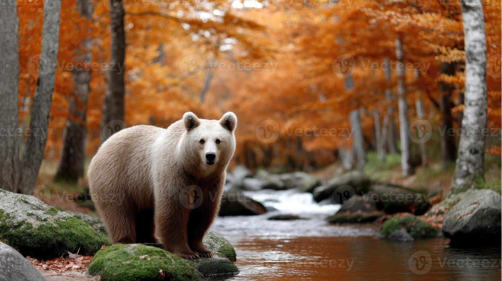 A bear standing in the middle of a stream photo