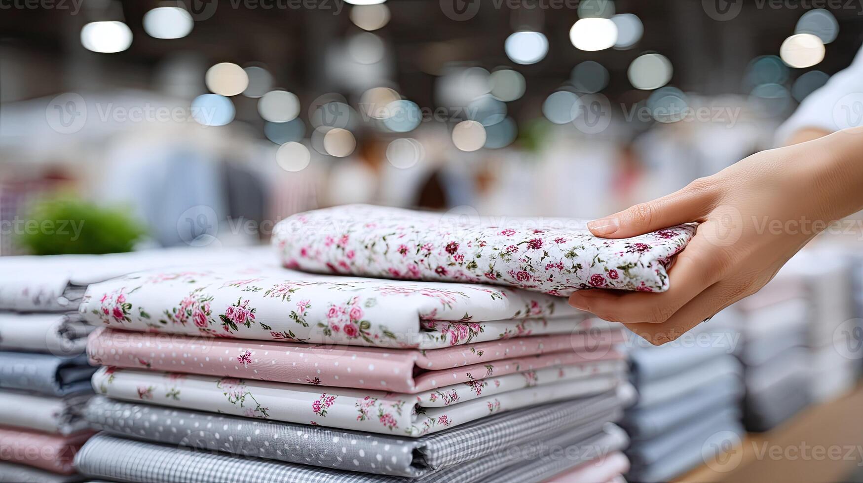 A person is holding a stack of fabric photo
