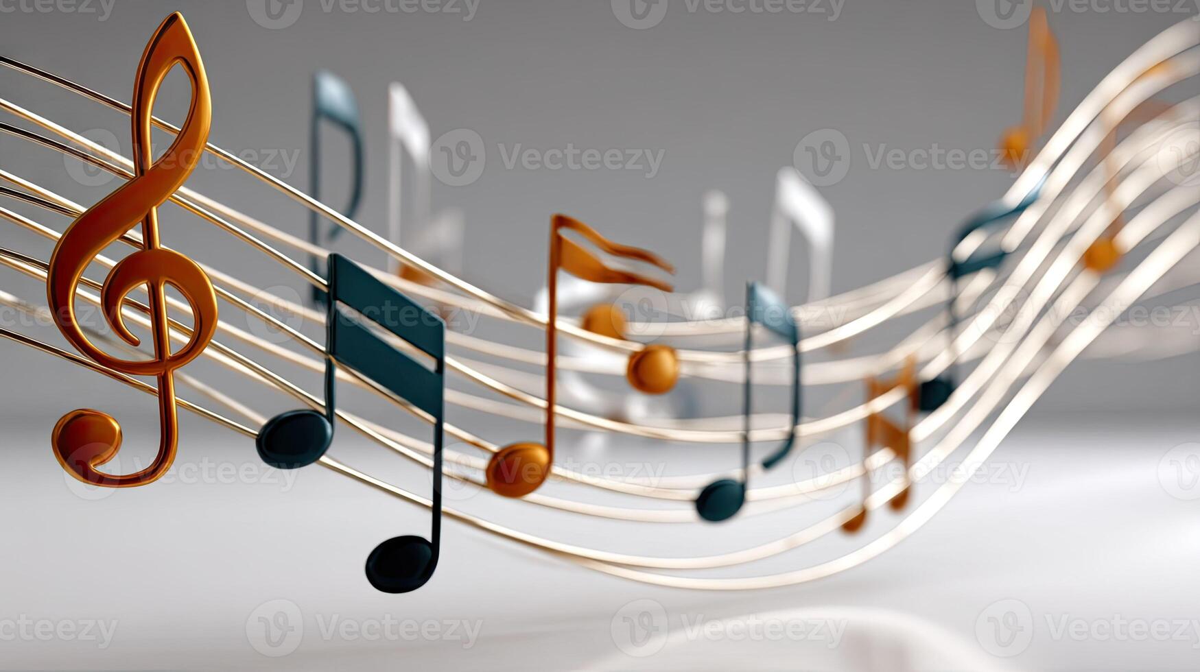 Music notes and musical notes are arranged in a circle photo