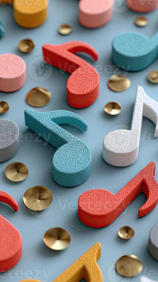 Colorful musical notes and musical notes on a blue background photo