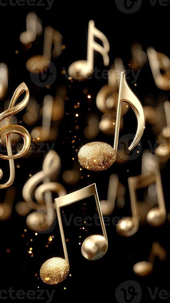 Golden musical notes flying in the air photo