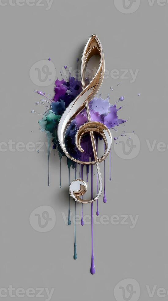Music note with paint splatter on gray background photo