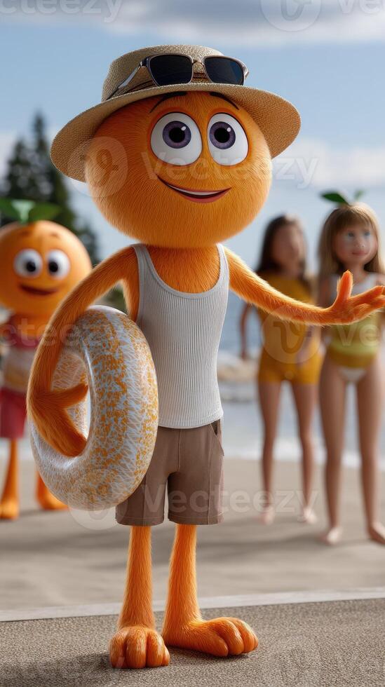An orange character is holding a life ring photo