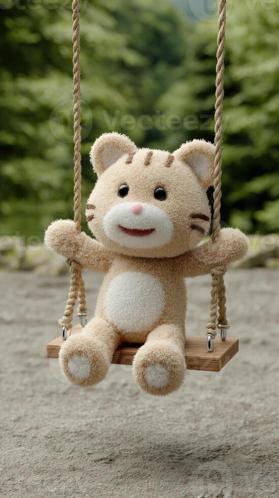 A stuffed animal on a swing photo