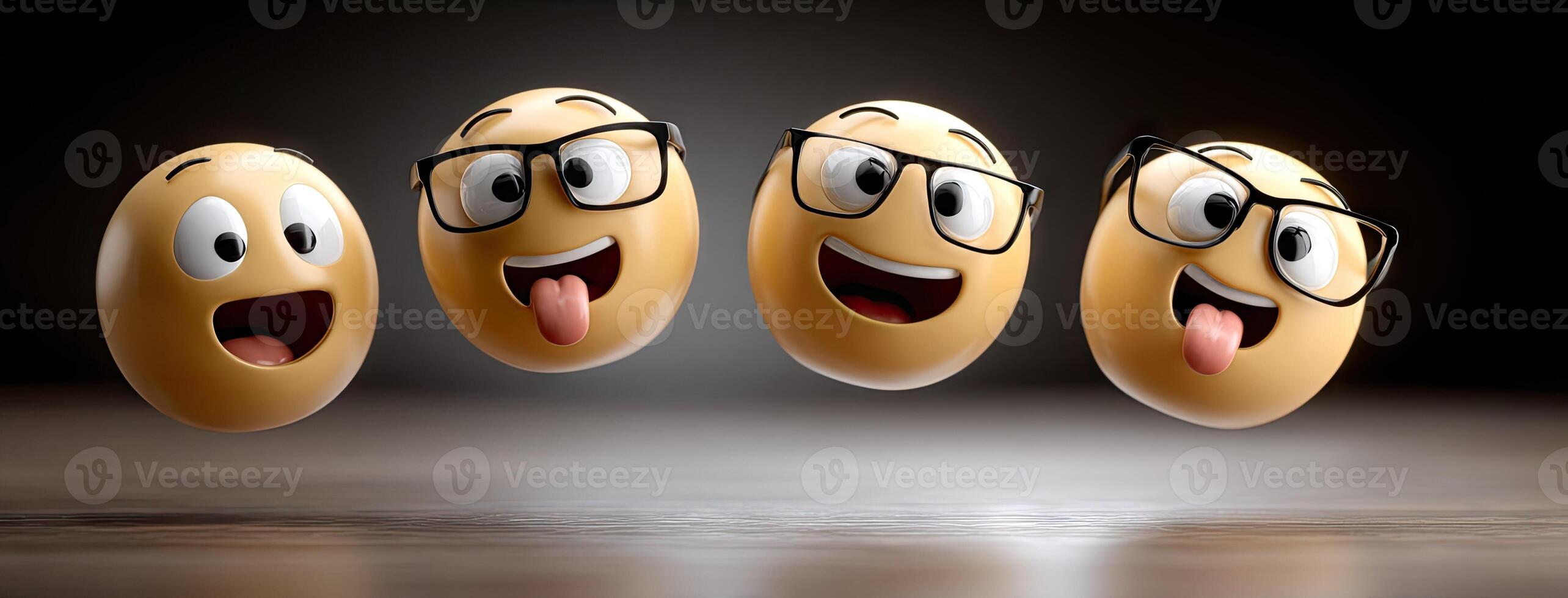 Three emoticions with glasses and a tongue photo