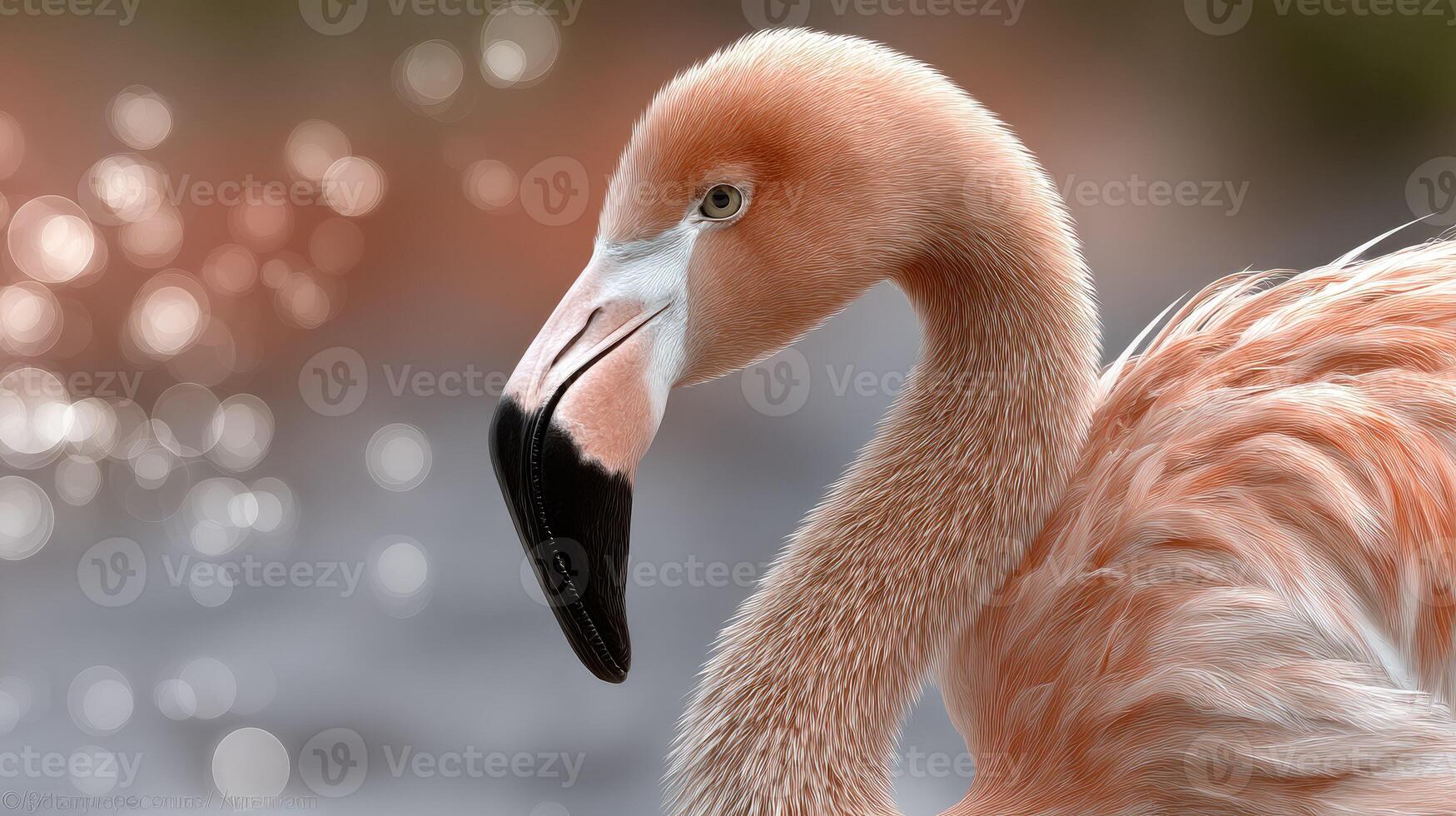 A close up of a flamingo with its head turned to the side photo