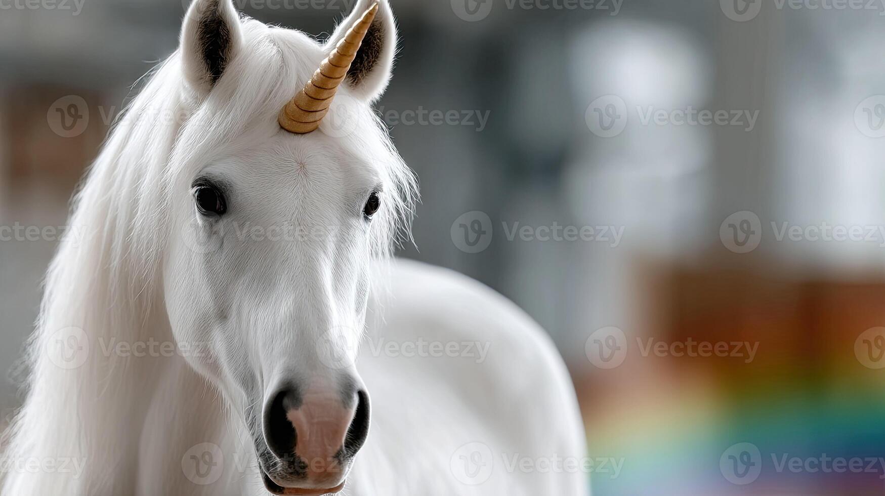 A white horse with a rainbow horn photo